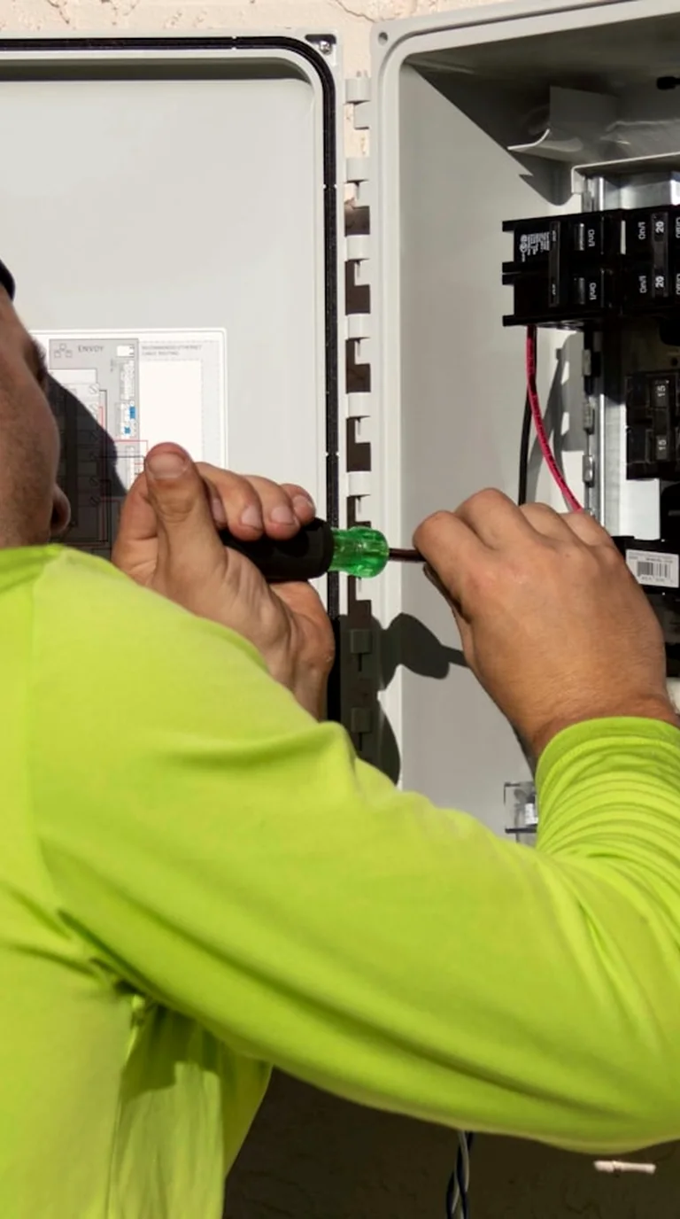 Electrician completing an electrical panel installation