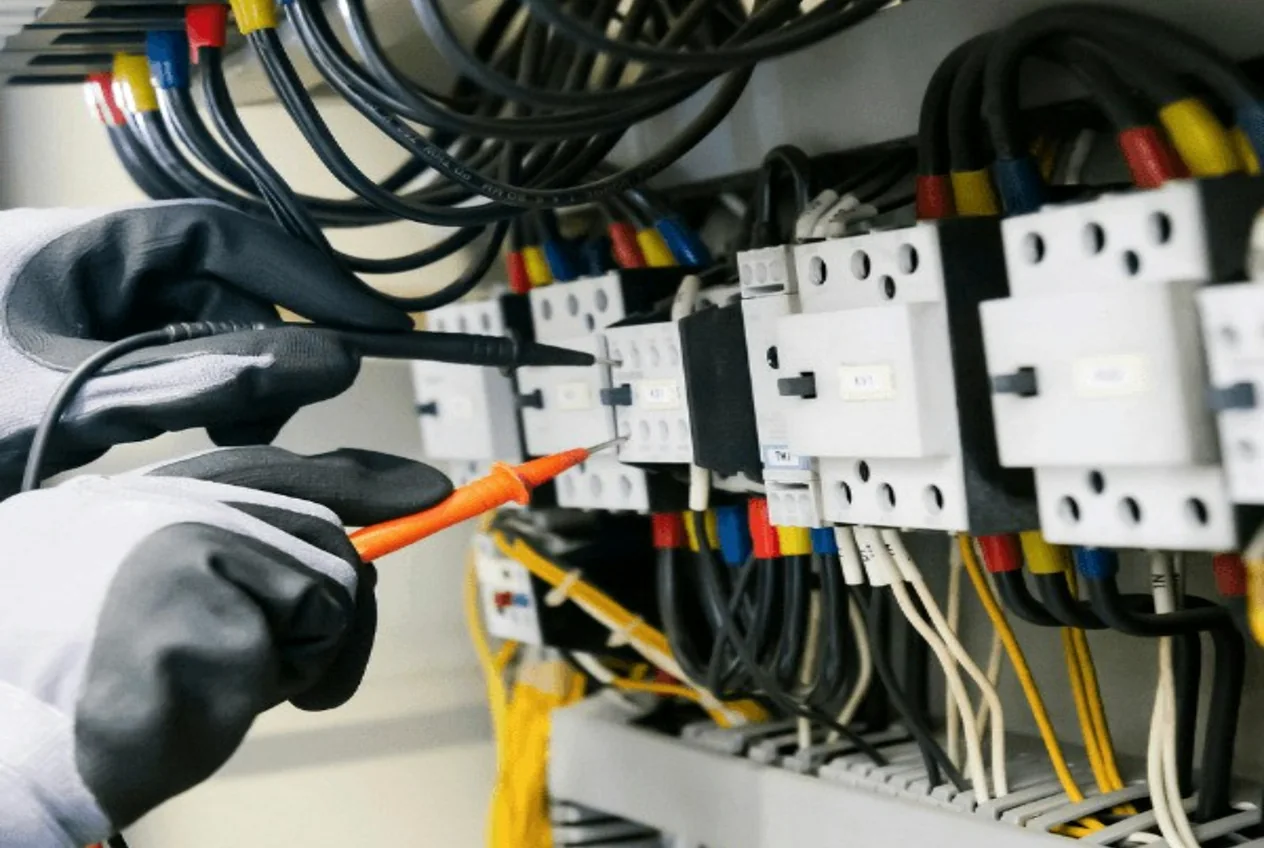 Electrician testing circuits inside an electrical panel