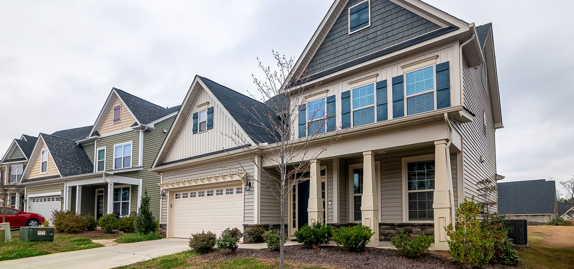 Modern house exterior with large windows