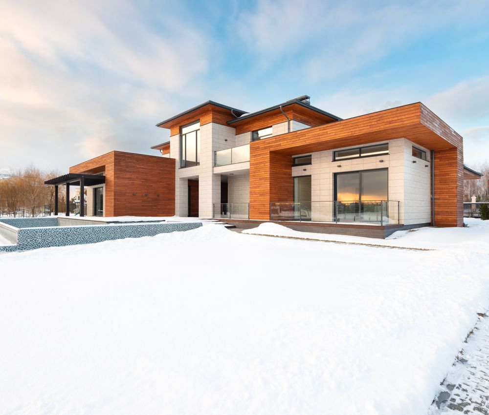 Contemporary home exterior at dusk