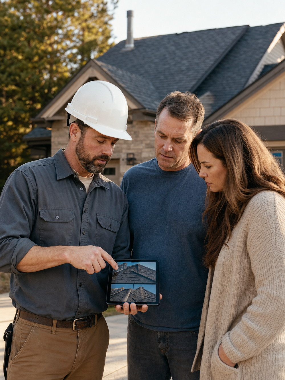 Ironcrest foreman walking a homeowner through the inspection report