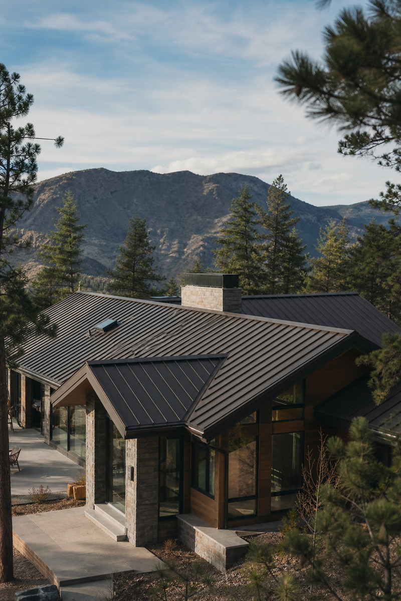 Standing seam metal roof on a mountain-style home