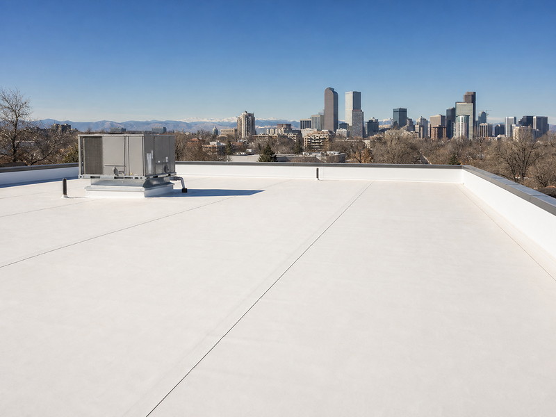 Flat TPO roof on a small commercial building