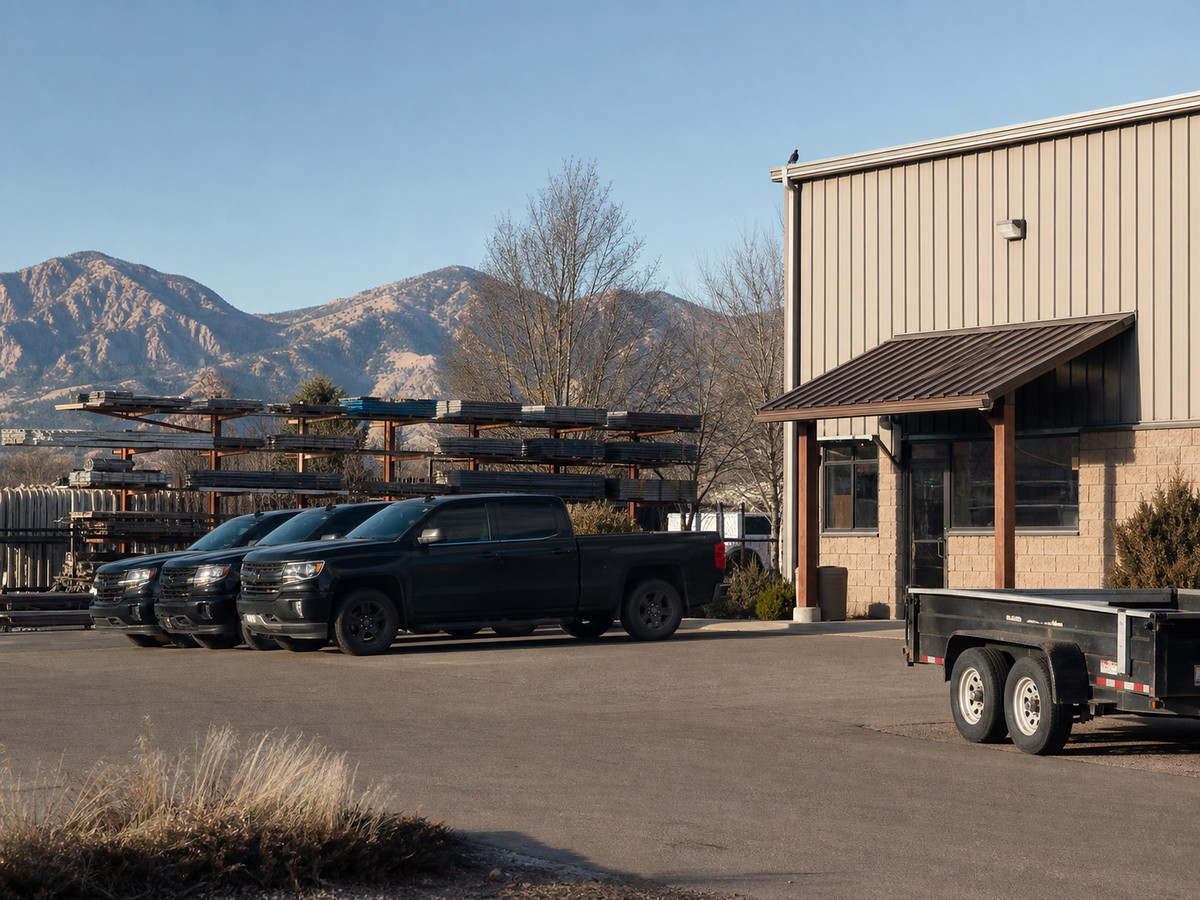 The Ironcrest Roofing yard and office in Denver