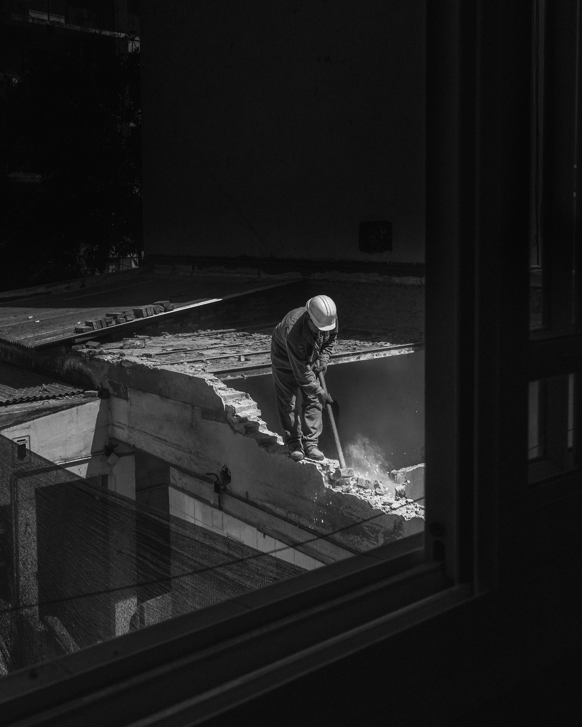Roofer completing careful structural work