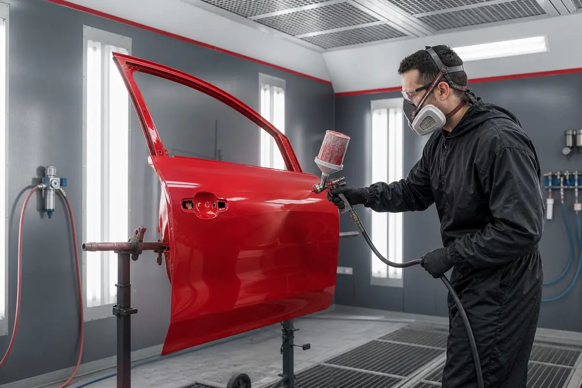 Painter applying a smooth automotive finish